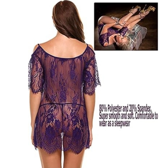💋Sexy Nighty Chemises Lace Smock Lingerie Mini Babydoll nightie Purple - Picture 3 of 7